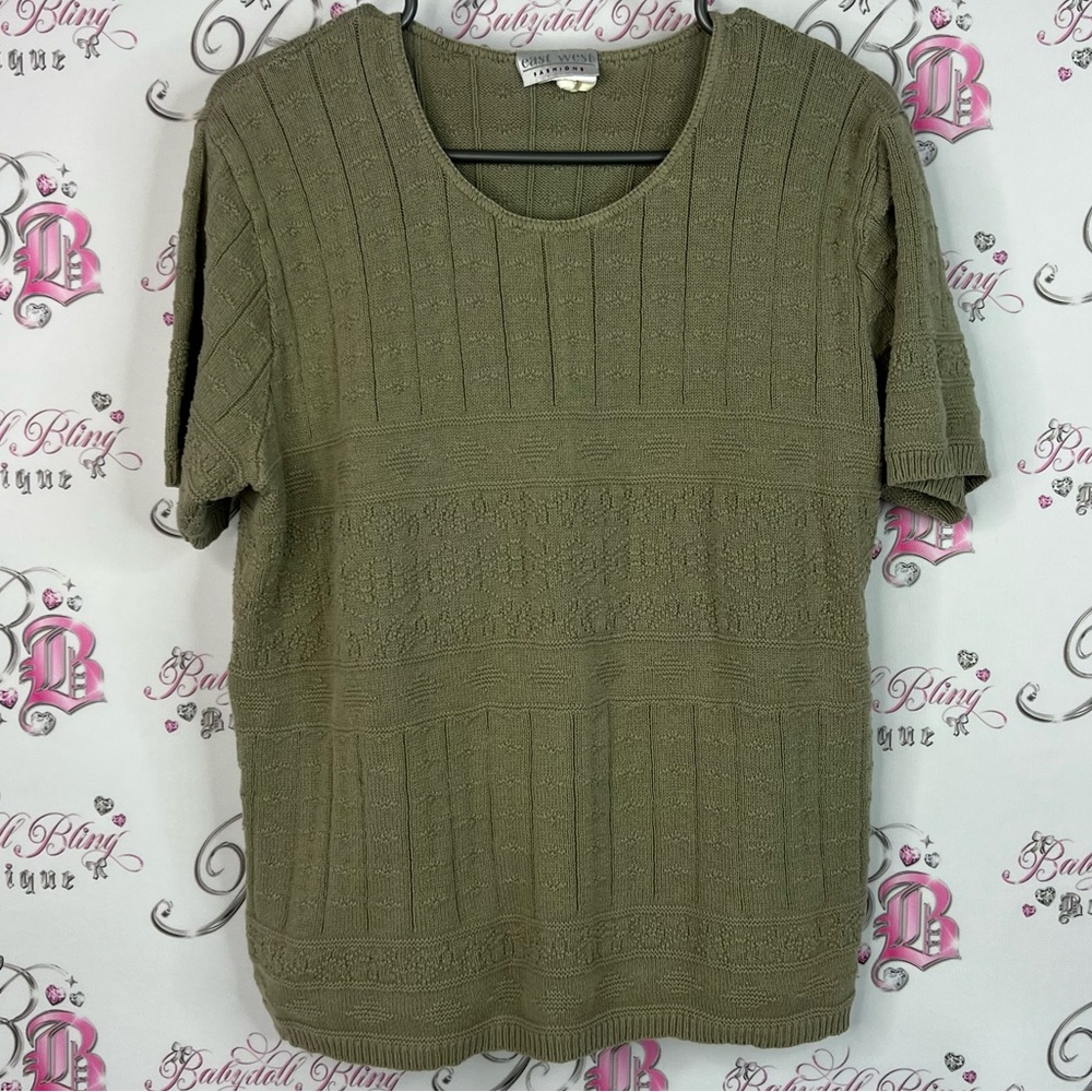 East west fashions tshirt tee knit knitted Olive Short Sleeve Women's Top